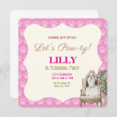 Roze Poes Hond Verjaardagsfeest Uitnodiging (Voorkant / Achterkant)