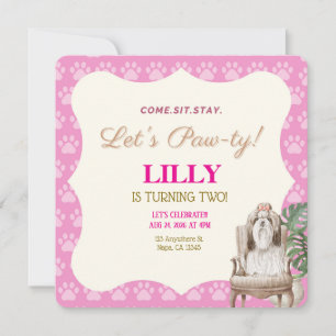 Roze Poes Hond Verjaardagsfeest Uitnodiging