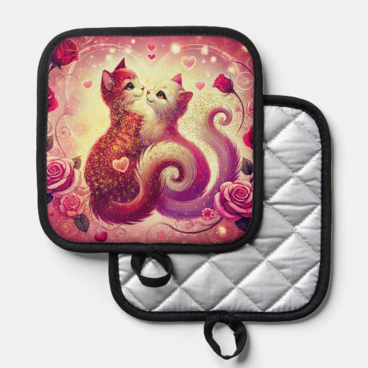 Roze Poesje Katten Geurkaars Pannenlap (Voorkant / Achterkant)