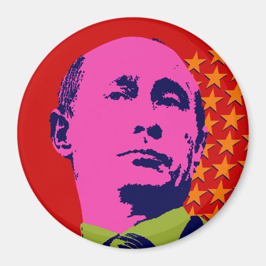 Roze Poetin Pop Art Portret Magneet (Voorkant)