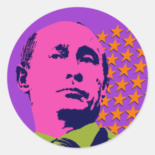 Roze Poetin Pop Art Portret Ronde Sticker