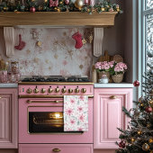 Roze Poinsetas Kerstbomen Keukenhanddoek