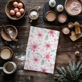 Roze Poinsetas Kerstbomen Keukenhanddoek