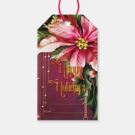 Roze Poinsetta Prettige feestdagen Gift Labels Cadeaulabel