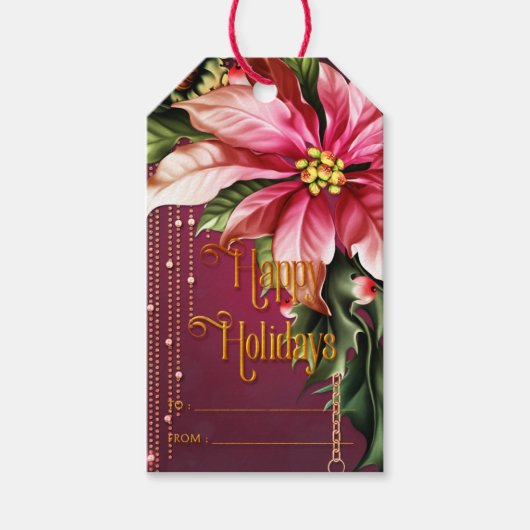 Roze Poinsetta Prettige feestdagen Gift Labels Cadeaulabel (Voorkant)