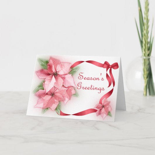 Roze Poinsettas Feestdagen Kaart (Voorkant)