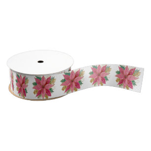 Roze Poinsettia Aangepaste achtergrondkleur Grosgrain Lint