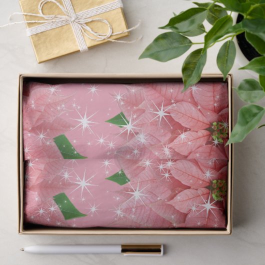Roze Poinsettia Aangepaste feestdag kerstmis aanwe Tissuepapier (Geschenk)