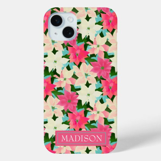 Roze Poinsettia Blauwgroen kerst Case-Mate iPhone Case (Achterkant)