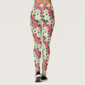 Roze Poinsettia Blauwgroen kerst Leggings (Achterkant)