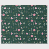 Roze Poinsettia Bloemen en Bladgroen op Donkergroe Cadeaupapier (Vlak)