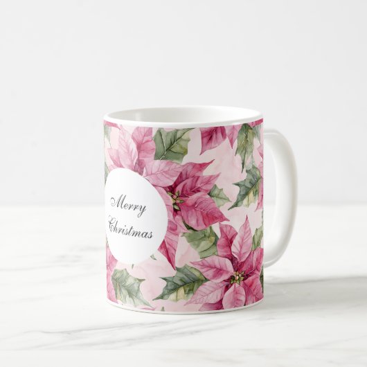 Roze Poinsettia Bloemen Kerstmis Koffiemok (Voorkant rechts)