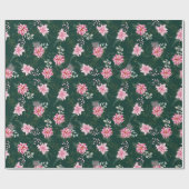 Roze Poinsettia Bloemen op Donkergroen Cadeaupapier (Vlak)