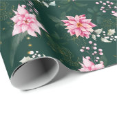 Roze Poinsettia Bloemen op Donkergroen Cadeaupapier (Rol Hoek)