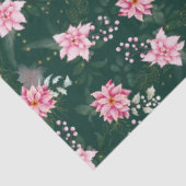 Roze Poinsettia Bloemen op Donkergroen Tissuepapier (Detail)