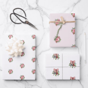 Roze Poinsettia Boeket Hulst en Bessen Inpakpapier Vel