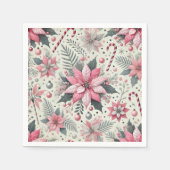 Roze Poinsettia & Candy Canes Decoupage Servetten (Voorkant)