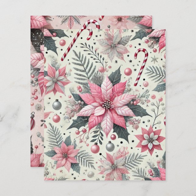 Roze Poinsettia & Candy Canes Scrapbook Papier (Voorkant / Achterkant)