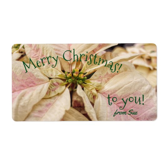 Roze Poinsettia Custom Name Christmas Gift Labels (Voorkant)