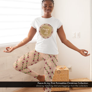 Roze Poinsettia Diagonaal Gestreept Kerstmis Leggings