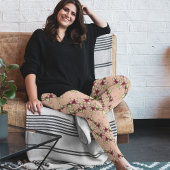 Roze Poinsettia Diagonaal Gestreept Kerstmis Leggings