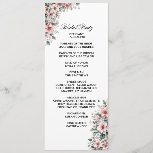 Roze Poinsettia dubbele zijprogrammakaart Programmakaart (Achterkant)