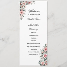 Roze Poinsettia dubbele zijprogrammakaart Programmakaart