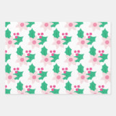 Roze Poinsettia en Holly Leaves Inpakpapier Vel (Voorkant)