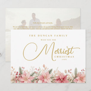 Roze Poinsettia Familie Kerst Foto TMF26 Feestdagenkaart