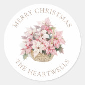 Roze Poinsettia gepersonaliseerde vrolijke kerst Ronde Sticker (Voorkant)