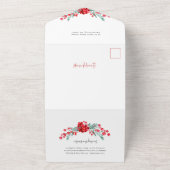  Roze Poinsettia & Holly 2-foto All In One Uitnodiging (Buitenkant)