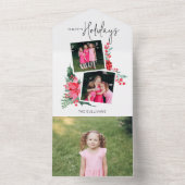  Roze Poinsettia & Holly 2-foto All In One Uitnodiging (Binnen)