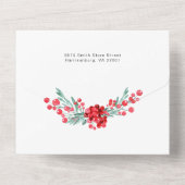  Roze Poinsettia & Holly 2-foto All In One Uitnodiging (Achterkant)