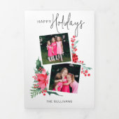 Roze Poinsettia & Holly 2-foto Drieluik Kaart (Cover)