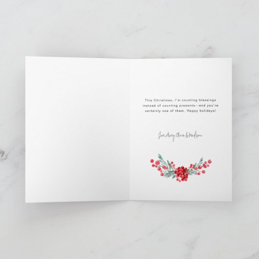 Roze Poinsettia & Holly 2-foto Feestdagen Kaart (Binnen)