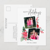  Roze Poinsettia & Holly 2-foto Feestdagenkaart (Voorkant / Achterkant)