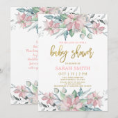 Roze poinsettia kerst Baby shower meisje Kaart (Voorkant / Achterkant)