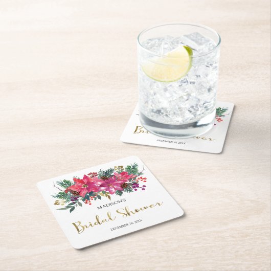 Roze Poinsettia Kerst Bruidsborrel  Kartonnen Onderzetters (Insitu)