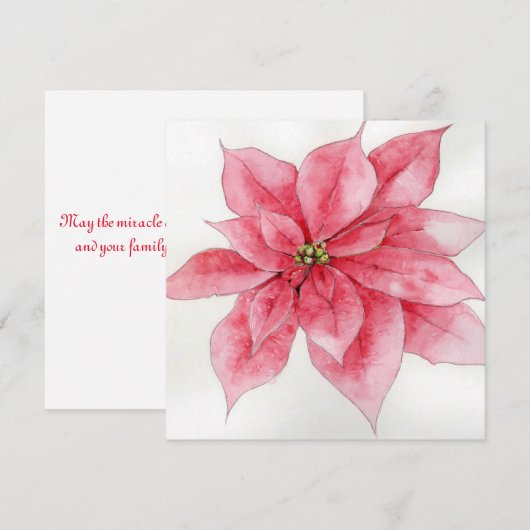 Roze Poinsettia Kerst Kaart (Voorkant / Achterkant)