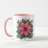 Roze Poinsettia Kerst Mok met Feestelijk Foliage (Links)