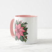 Roze Poinsettia Kerst Mok met Feestelijk Foliage (Voorkant links)