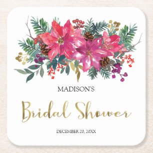 Roze Poinsettia Kerst Vrijgezellenfeest Kartonnen Onderzetters