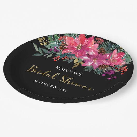 Roze Poinsettia Kerst Vrijgezellenfeest Papieren Bordje (Gekanteld)