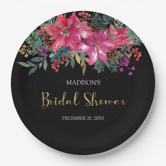 Roze Poinsettia Kerst Vrijgezellenfeest Papieren Bordje (Voorkant)