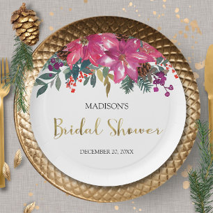 Roze Poinsettia Kerst Vrijgezellenfeest Papieren Bordje