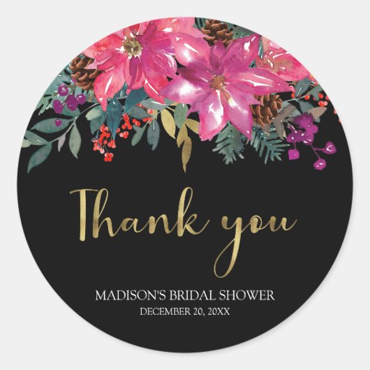 Roze Poinsettia Kerst Vrijgezellenfeest Ronde Sticker (Voorkant)