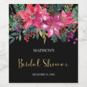 Roze Poinsettia Kerst Vrijgezellenfeest Wijn Etiket (Enkel label)