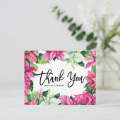 Roze Poinsettia Kerstbruiloft Bedankt Briefkaart (Staand voorkant)