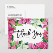 Roze Poinsettia Kerstbruiloft Bedankt Briefkaart (Voorkant / Achterkant)