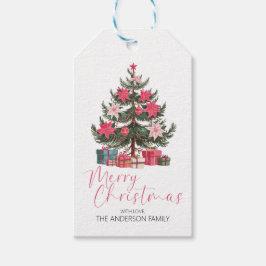 Roze Poinsettia Kerstcadeau Label Retro cadeau Lab Cadeaulabel